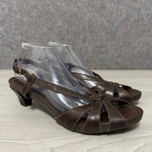 Nurture Jasmine Women's Sz 11 Brown Leather Slingback Kitten Heels Sandals